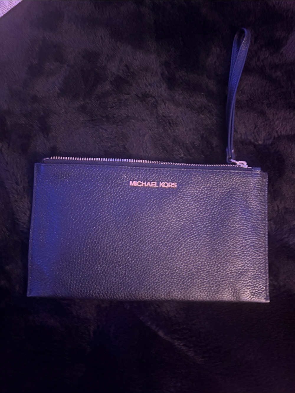 Michael Kors Black Leather Wristlet with Gold Logo